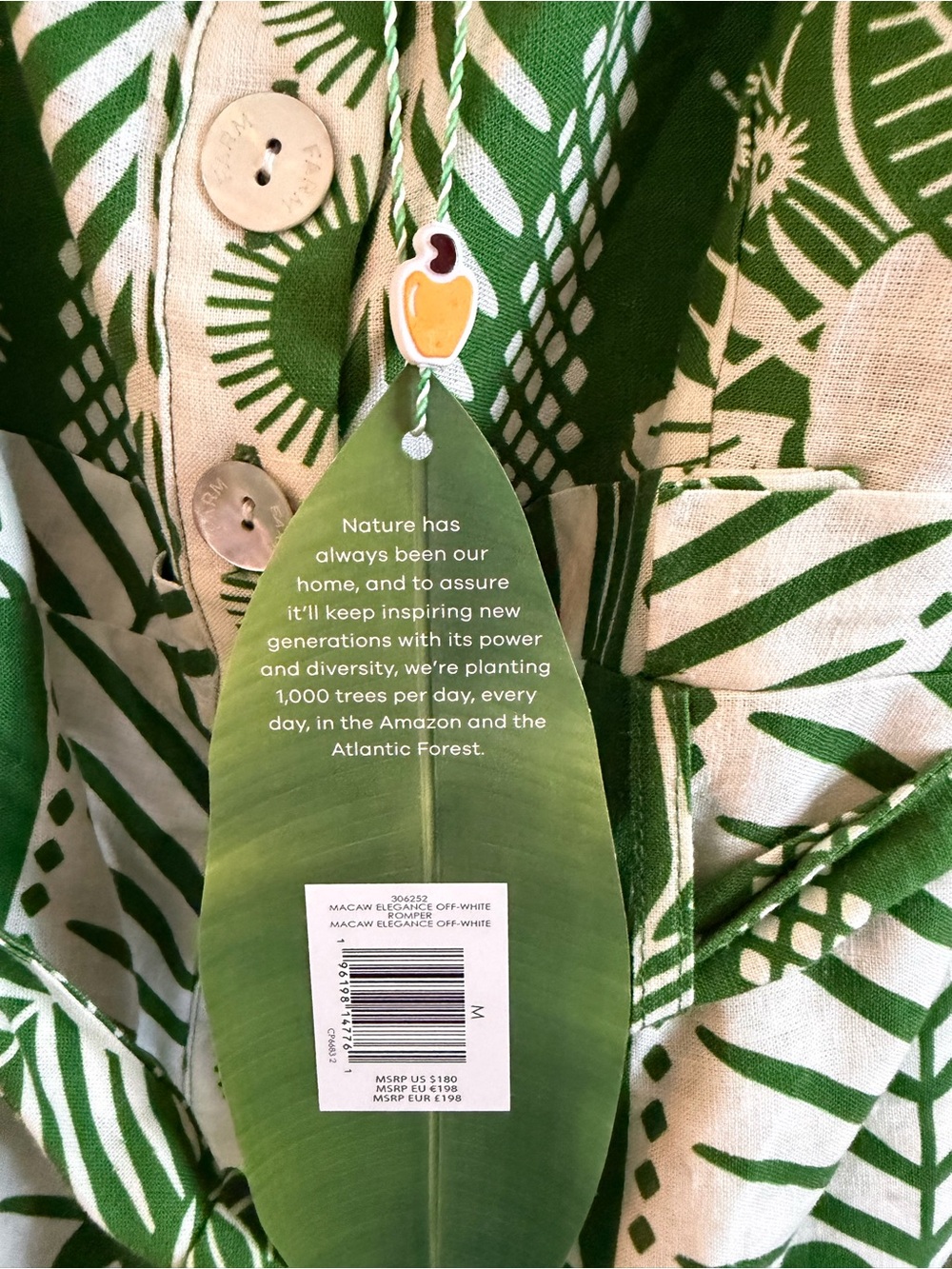 FARM Rio Green & White Tropical-Print Button-Front Jumpsuit - Picture 6 of 6